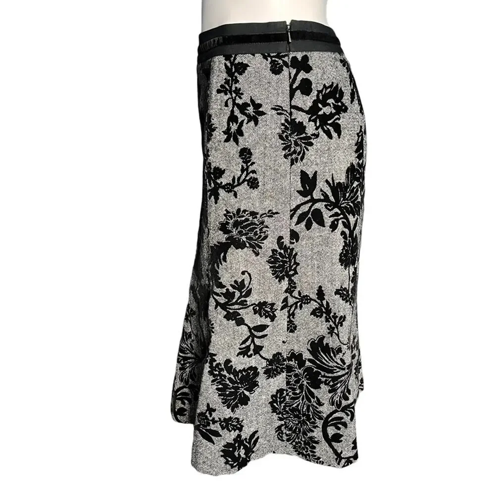 Ann Taylor wool blend grey black tweed floral A line lined skirt size 4
